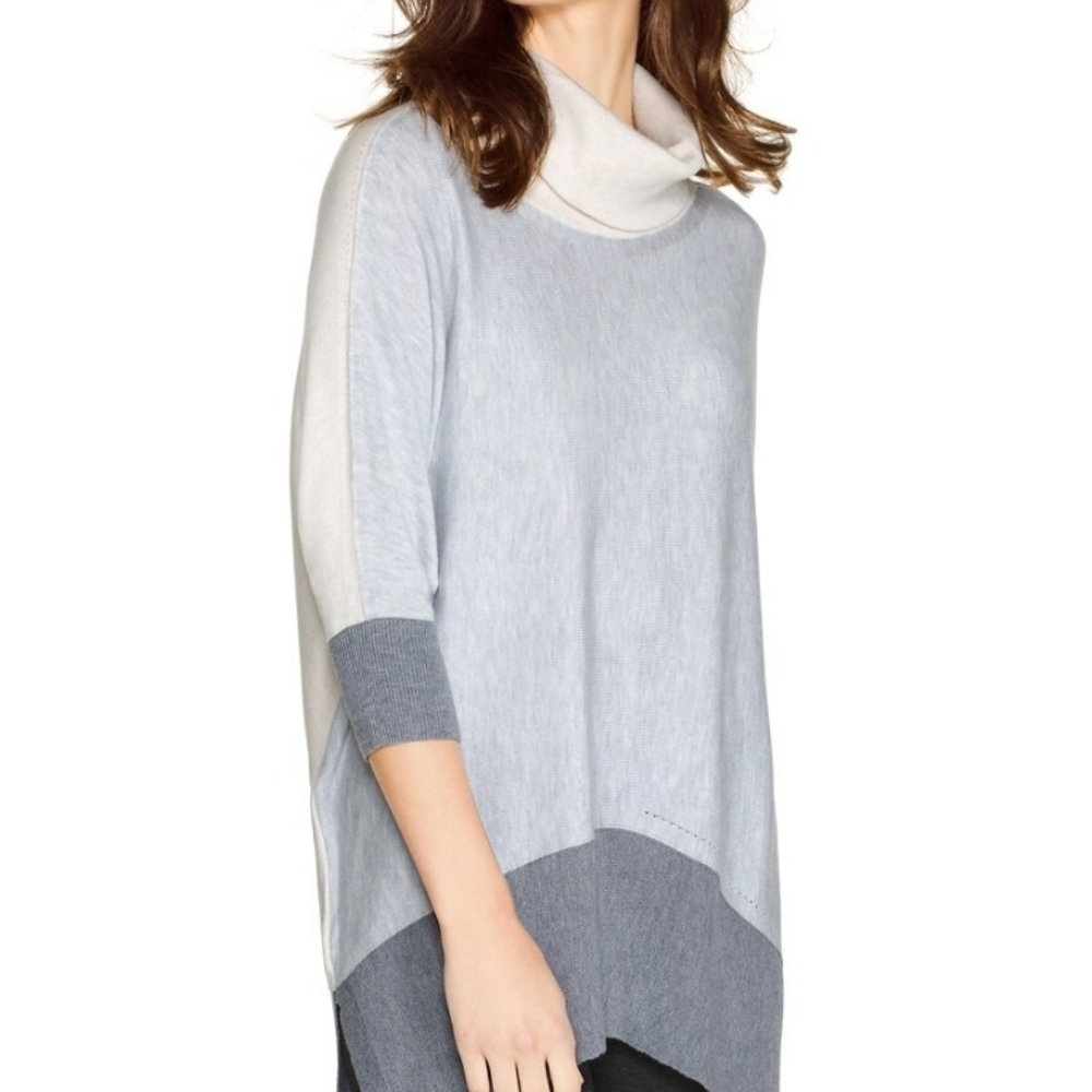 WHBM colorblock turtleneck 3/4 dolman sleeve wool blend tunic poncho